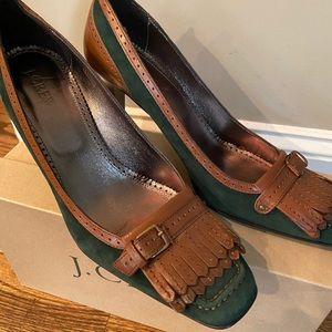Jcrew Kiltie Suede Heels size 7.5 in green NWT